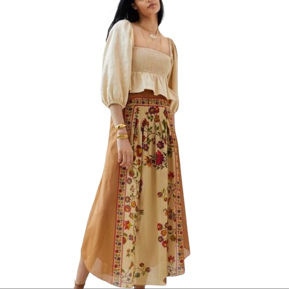New Mes Demoiselles x Anthropologie Pleated Dahlia 4 & 6 Tan Red Floral Maxi - Picture 7 of 7
